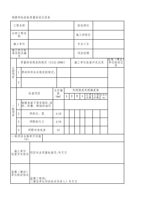钢筋网检验批质量验收记录表