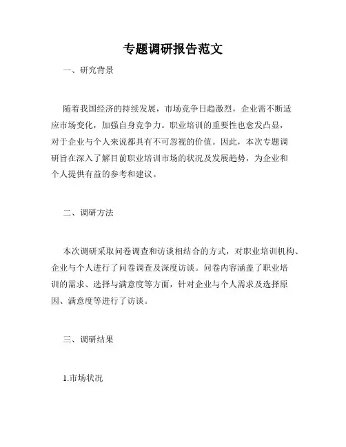 专题调研报告范文