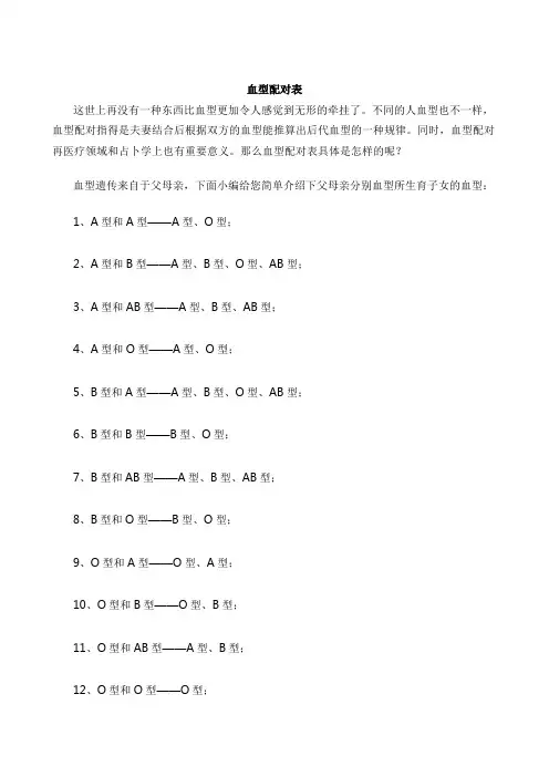 血型配对表