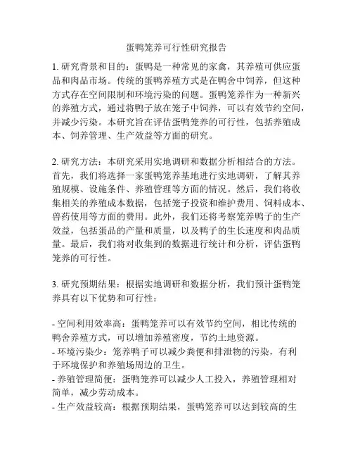 蛋鸭笼养可行性研究报告