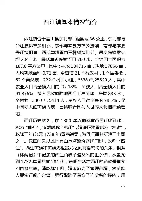 魅力乡镇-西江镇基本情况简介