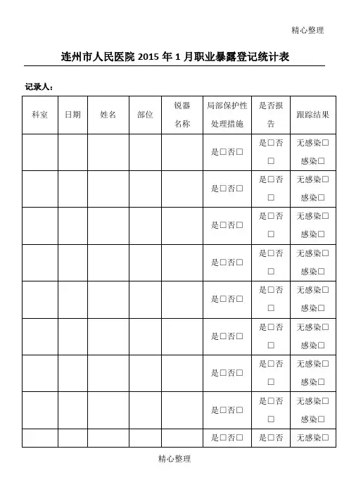 院感科职业暴露登记统计表