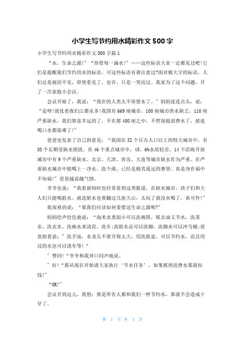 小学生写节约用水精彩作文500字