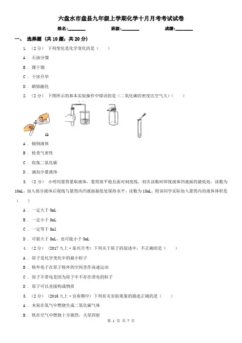 六盘水市盘县九年级上学期化学十月月考考试试卷