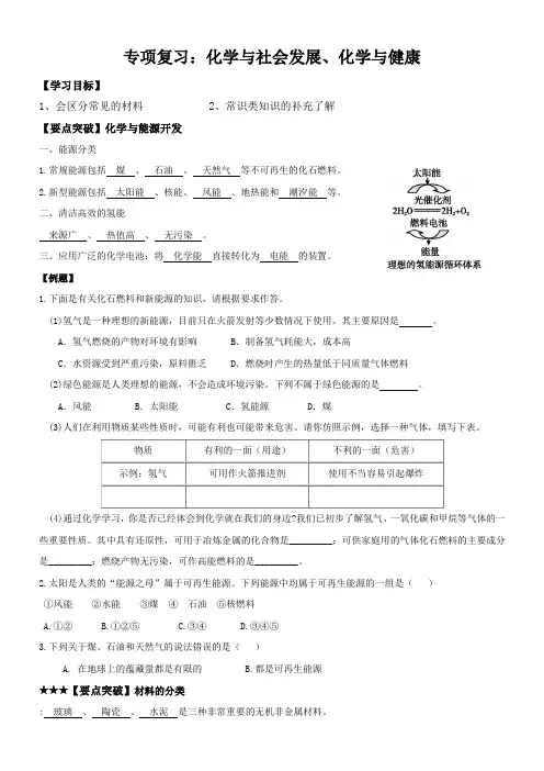 2024年中考化学专题复习化学与社会发展化学与健康