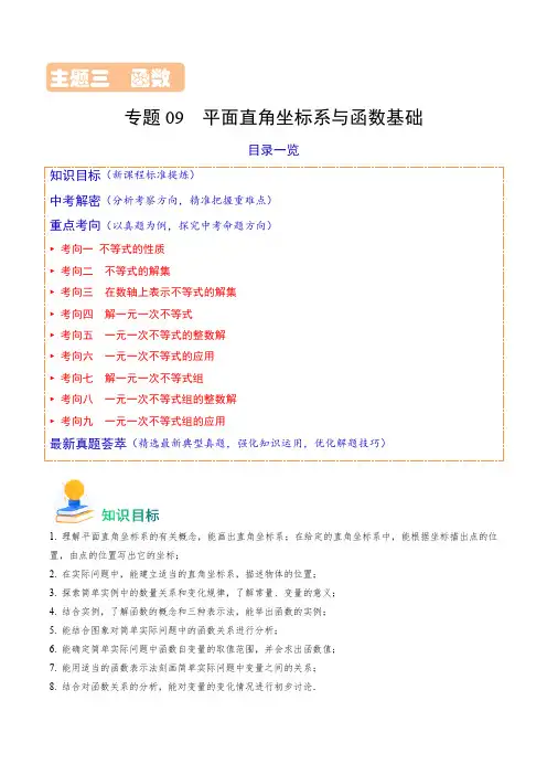 专题09平面直角坐标系与函数基础(原卷版)