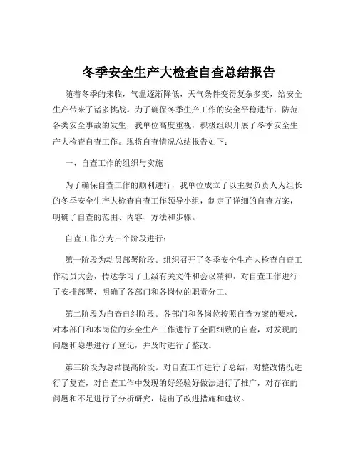冬季安全生产大检查自查总结报告
