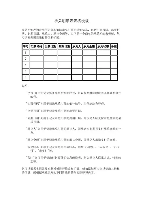 承兑明细表表格模板