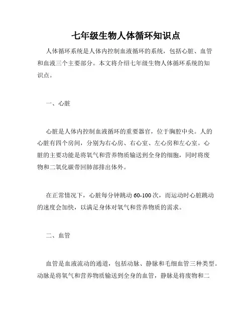 七年级生物人体循环知识点