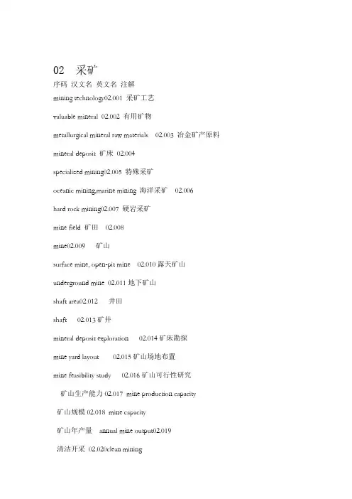 采矿术语英语