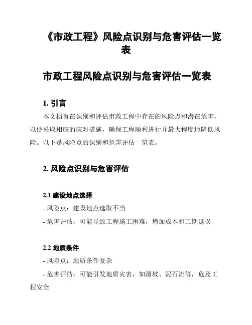 《市政工程》风险点识别与危害评估一览表