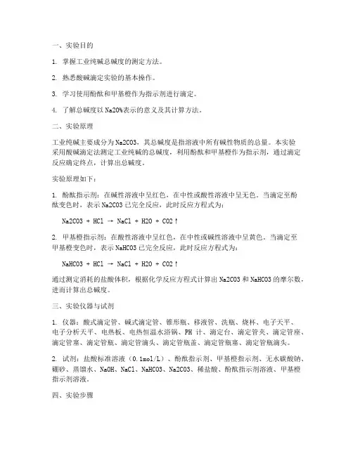 工业纯碱总碱度的测定实验报告