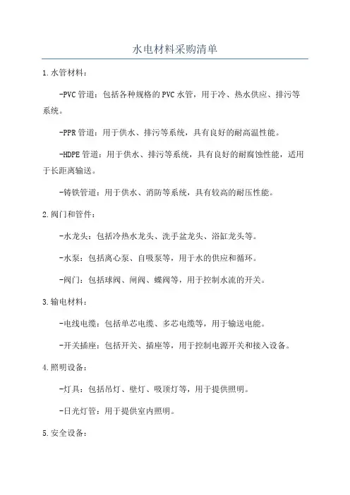 水电材料采购清单