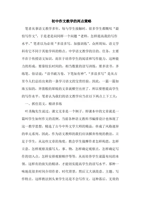 初中作文教学两点策略