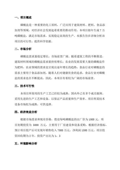 年生成7万吨磷酸盐项目可行性研究报告