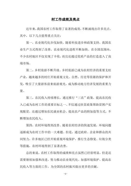 村工作成效及亮点