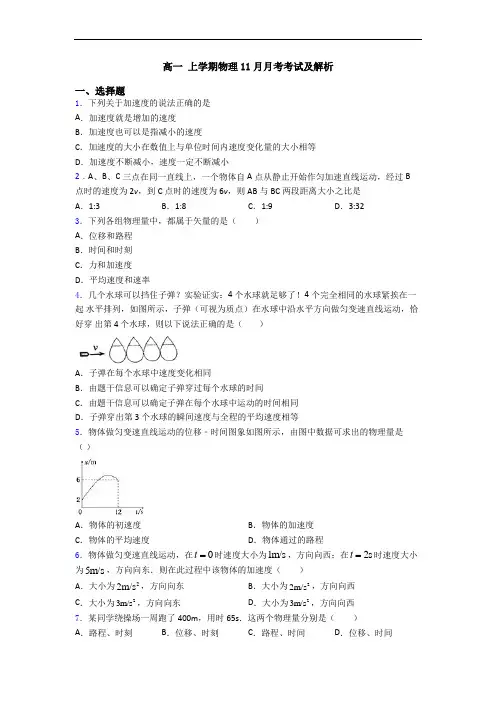 高一 上学期物理11月月考考试及解析