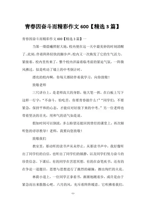 青春因奋斗而精彩作文600【3篇】