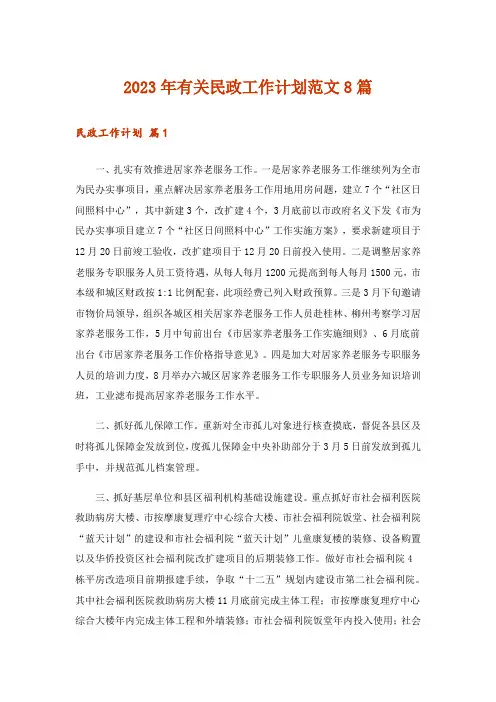 2023年有关民政工作计划范文8篇