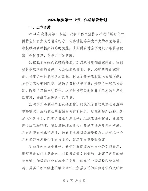 2024年度第一书记工作总结及计划