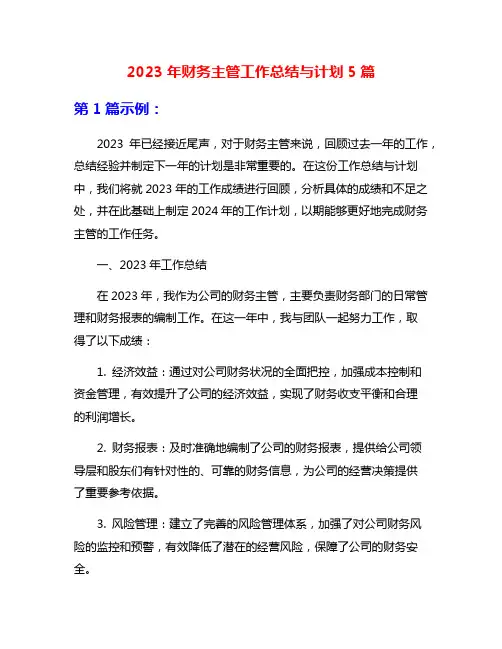 2023年财务主管工作总结与计划5篇