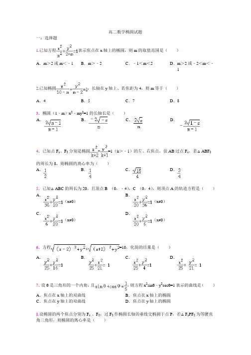 高二数学椭圆试题(有答案)