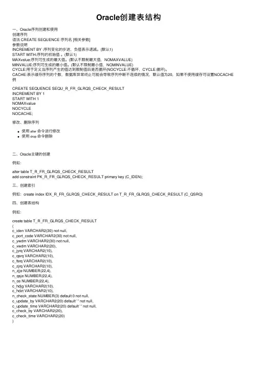 Oracle创建表结构