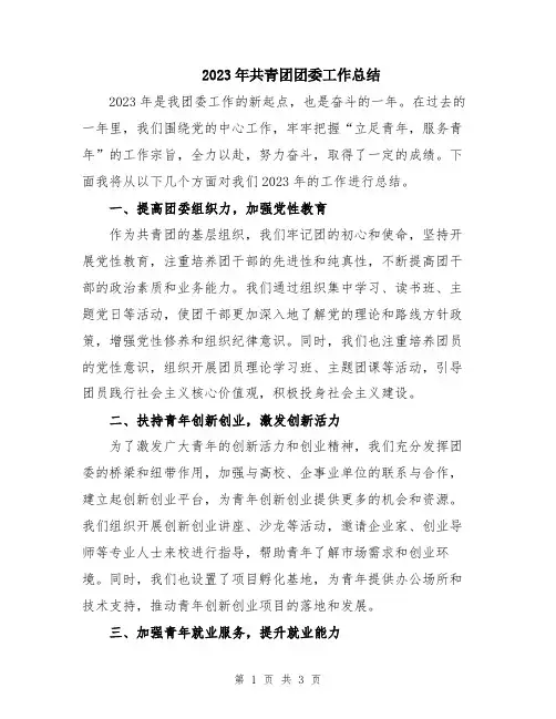 2023年共青团团委工作总结