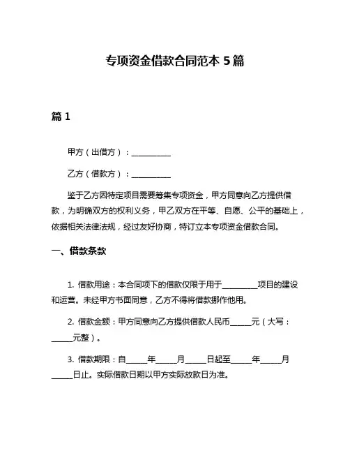 专项资金借款合同范本5篇