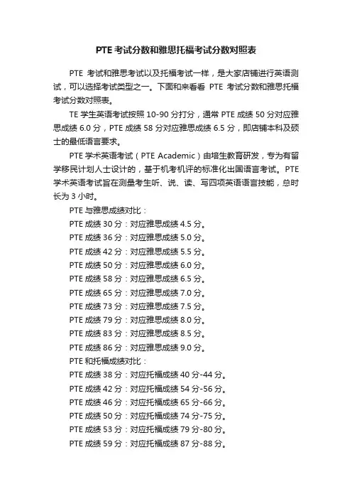 PTE考试分数和雅思托福考试分数对照表