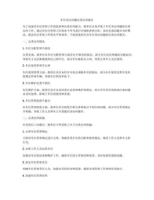 车位突出问题自查自纠报告
