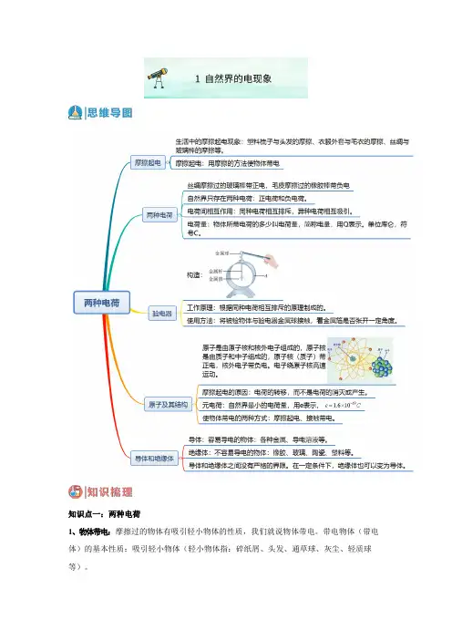 1自然界的电现象(原卷版)
