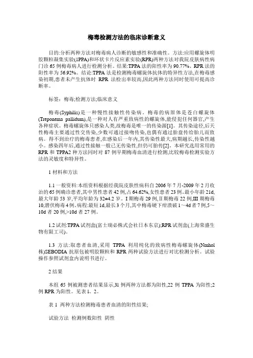 梅毒检测方法的临床诊断意义