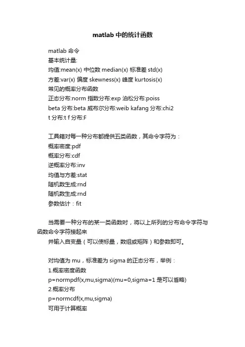 matlab中的统计函数