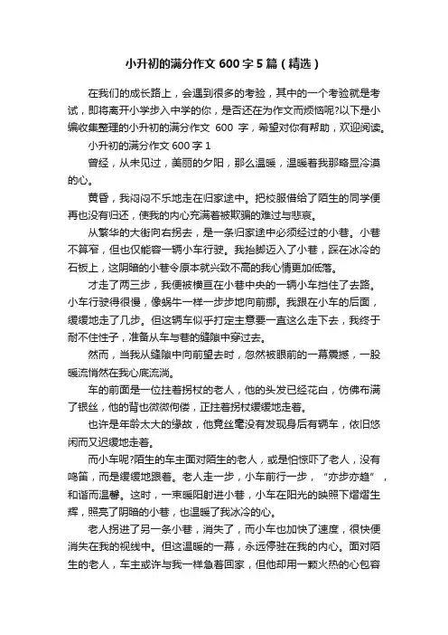 小升初的满分作文600字5篇（精选）