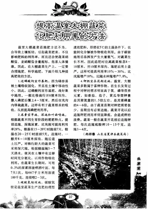 提高温室大棚蔬菜化肥利用率的方法