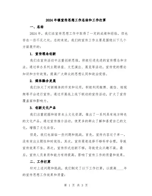 2024年镇宣传思想工作总结和工作打算