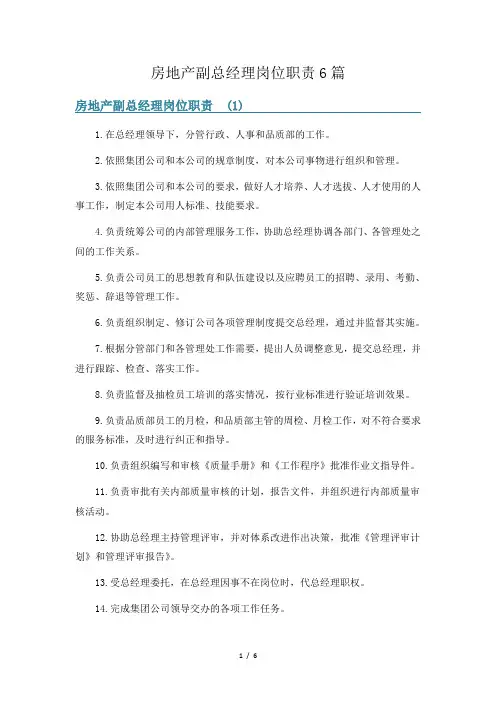 房地产副总经理岗位职责6篇