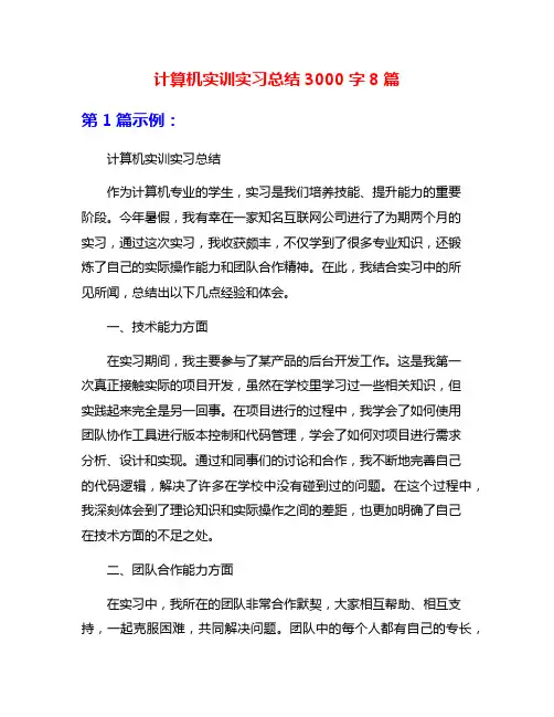 计算机实训实习总结3000字8篇
