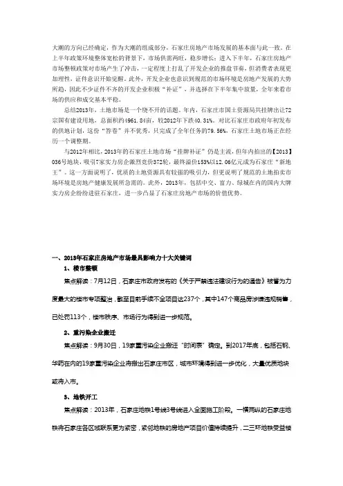 2013年报石家庄房地产市场分析