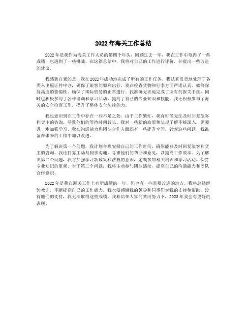 2022年海关工作总结