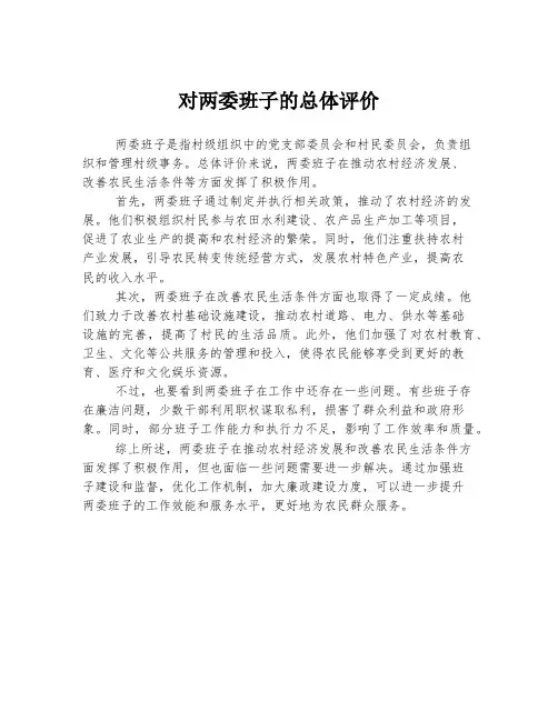 对两委班子的总体评价