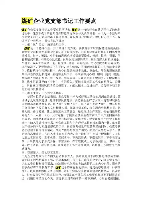 煤矿企业党支部书记工作要点