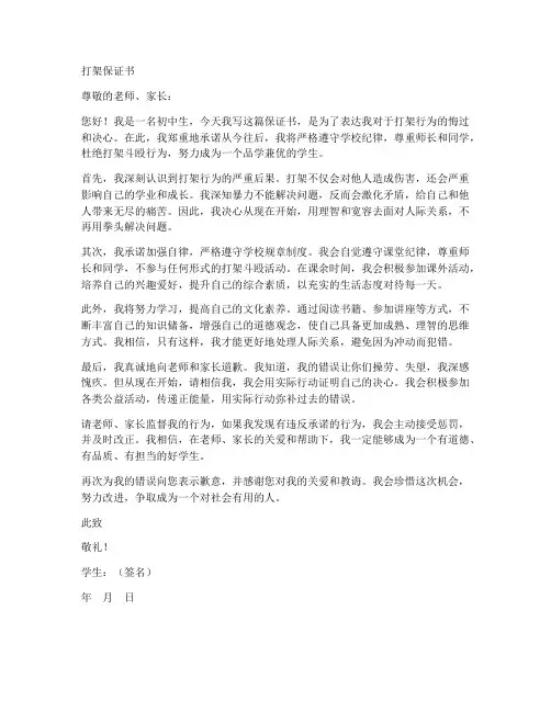 打完架保证书初中