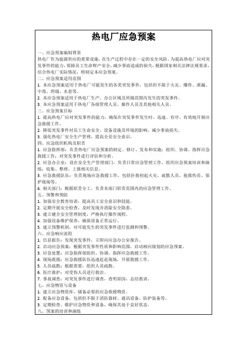 热电厂应急预案