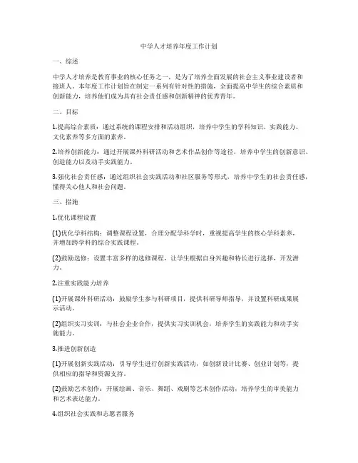 中学人才培养年度工作计划
