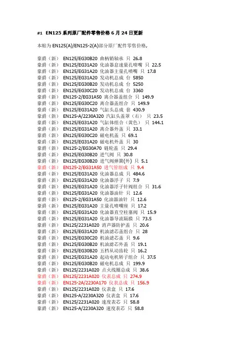 EN125系列部分原厂配件零售价格表