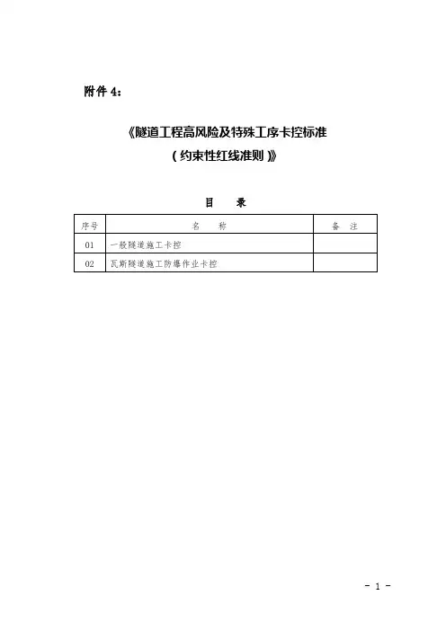隧道工程高风险及特殊工序卡控标准(约束性红线准则)》