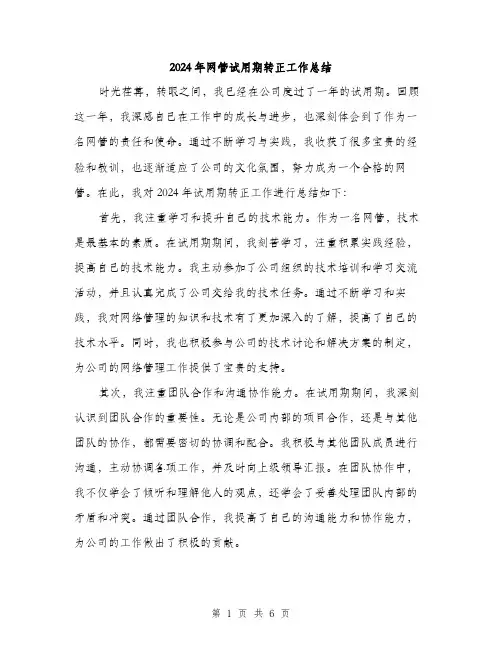 2024年网管试用期转正工作总结（三篇）