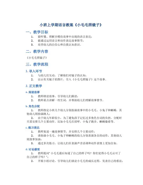 小班上学期语言教案《小毛毛照镜子》